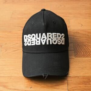 Dsquared2 Black Double Mirror Logo Baseball Cap Hat Adjustable Rare Designer